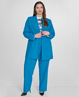 Calvin Klein Plus Size Collarless V-Neck Long Blazer