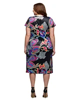 24seven Comfort Apparel Plus Knee Length Short Sleeve Faux Wrap Dress