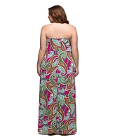 24seven Comfort Apparel Plus A-Line Strapless Maxi Dress with Pockets