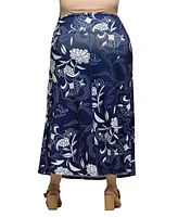 24seven Comfort Apparel Plus Elastic Waist A-Line Maxi Skirt