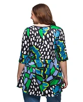 24seven Comfort Apparel Plus Print Elbow Sleeve Casual Tunic Top