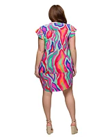 24seven Comfort Apparel Plus Size Print V-Neck Cap Sleeve Knee Length Pocket Dress