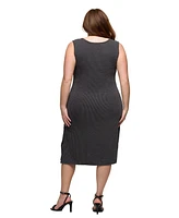 24seven Comfort Apparel Plus Fitted Sleeveless Side Slit Midi Dress