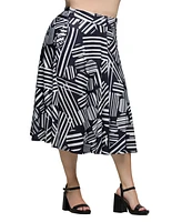 24seven Comfort Apparel Plus Print Elastic Waist Pocket Midi Skirt