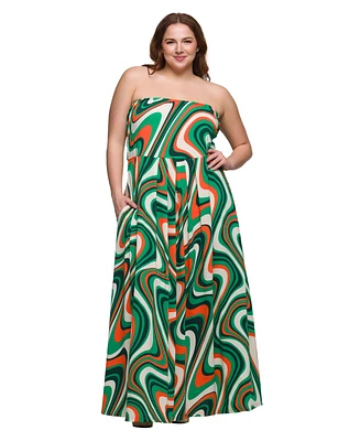 24seven Comfort Apparel Plus Size A-Line Strapless Maxi Dress with Pockets