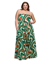 24seven Comfort Apparel Plus Size A-Line Strapless Maxi Dress with Pockets