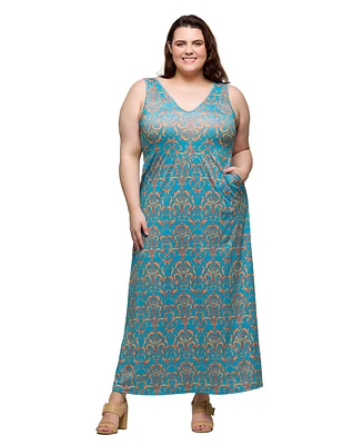 24seven Comfort Apparel Plus Sleeveless V-Neck Maxi Dress with Pockets