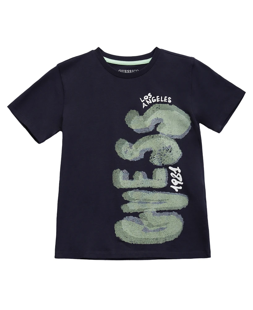 Guess Big Boys Short Sleeve T-Shirt with Water Print Logo