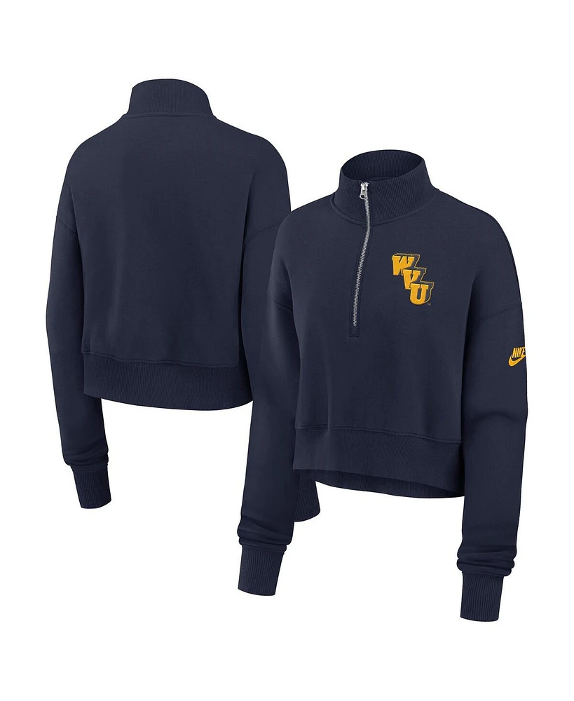 Nike Women's Navy West Virginia Mountaineers Legacy Elevated Logo Cropped Half-Zip Sweatshirt