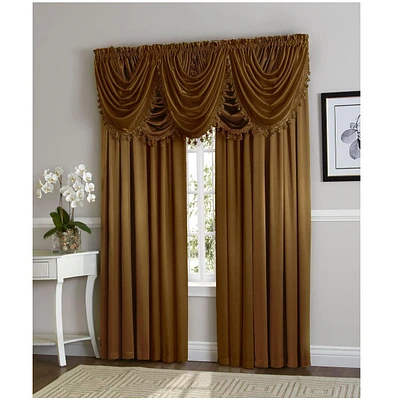 Kate Aurora 9 Piece Rod Pocket Semi Sheer Gold Window Curtains & Tasseled Valance Set