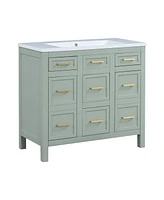 36" Bathroom Vanity Cabinet with Resin Integrated Sink - 4 Drawers, 2 Doors