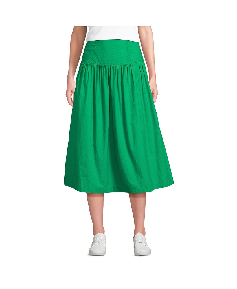 Lands' End Petite Poplin Drop Waist Midi Skirt - Set Bottom