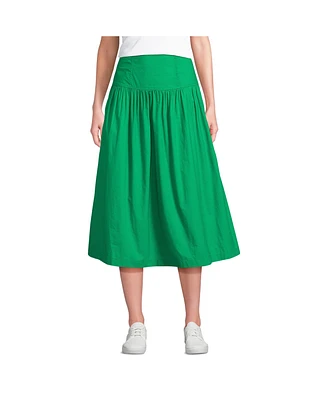 Lands' End Petite Poplin Drop Waist Midi Skirt - Set Bottom
