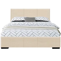 Faux Leather Bed Frame with Upholstered Headboard – Solid & Manufactured Wood