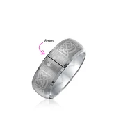 Bling Jewelry Couples Irish Viking Celtic Infinity Etched Irish Celtic Knot Maltase Cross Band Rings Titanium Wide Matte Silver Tone