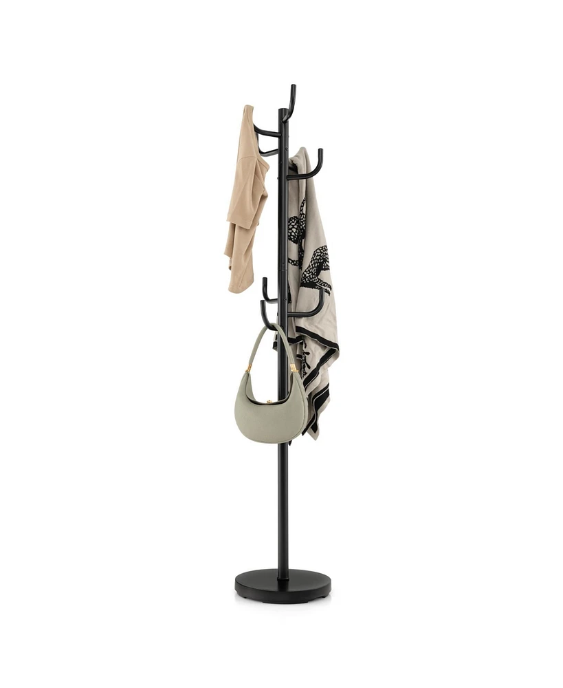 Metal Coat Rack Stand with 8 Sturdy Hooks and Metal Base