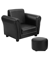 Kids Single Armrest Couch Sofa with Ottoman