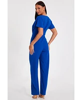 Quiz Women's Scuba Crepe Wrap Front Palazzo Jumpsuit