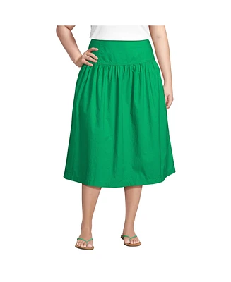 Lands' End Plus Poplin Drop Waist Midi Skirt - Set Bottom