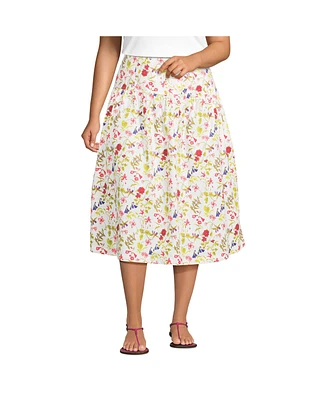 Lands' End Plus Poplin Drop Waist Midi Skirt - Set Bottom