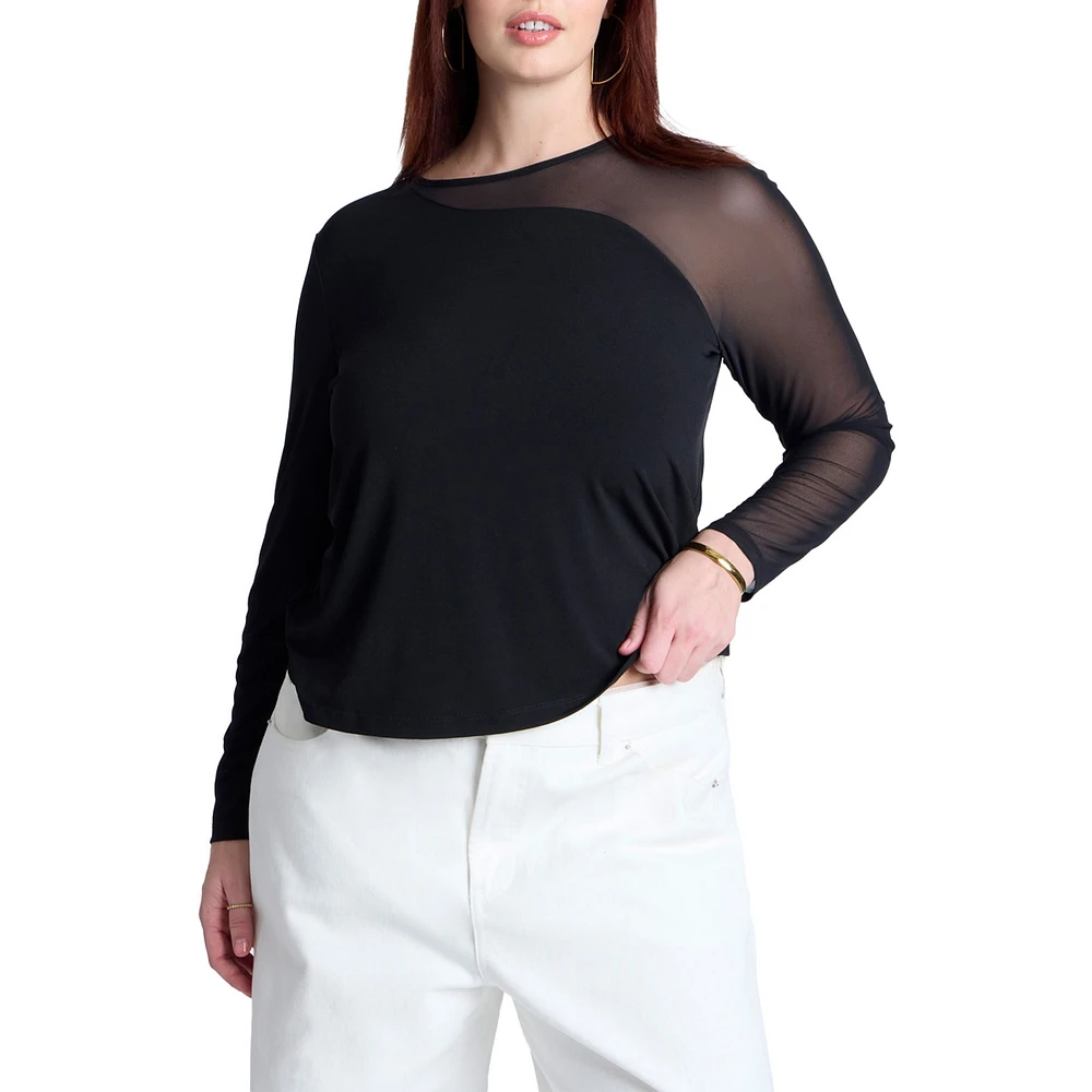 Eloquii Plus Mesh Combo Long Sleeve Top