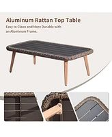 Patio Conversation Sets 4-Pieces, Handwoven Rattan Wicker Aluminum Frame Outdoor Patio Set, All-Weather Modern Rope Patio Loveseat with Coffee Table f