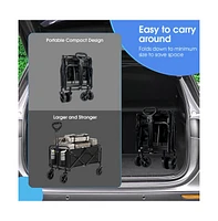 Collapsible Black Folding Camp Wagon with Wheels for Shopping Camping Beach