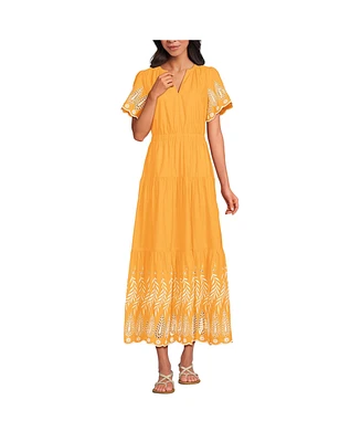 Lands' End Women's Tiered Cotton Poplin Eyelet Maxi Dress