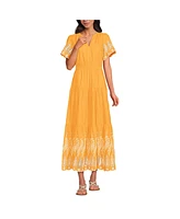 Lands' End Women's Tiered Cotton Poplin Eyelet Maxi Dress