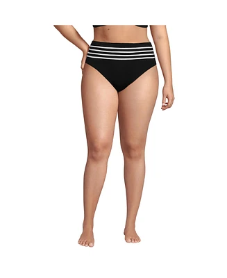 Lands' End Plus Smoothing High Waisted Bikini Bottom with Piping