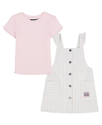 Tommy Hilfiger Toddler and Little Girls 2-Piece Ribbed T-Shirt Striped Denim Jumper Set