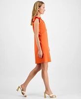 Robbie Bee Women's Ruffled-Sleeve Split-Neck Shift Dress
