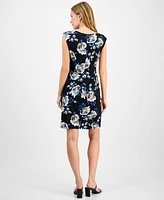 Connected Women's Floral-Print Side-Gathered Dress