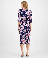 Connected Women's Floral-Print 3/4-Sleeve Midi Dress