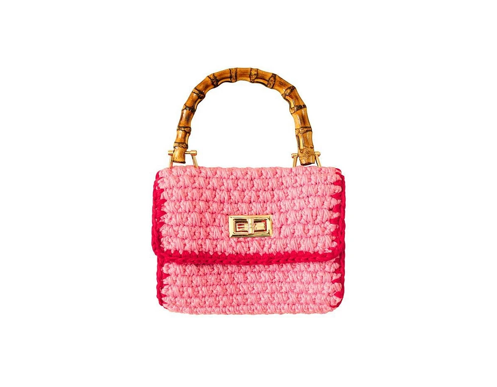 Airmail Mini Crochet Handbag In Pink & Red