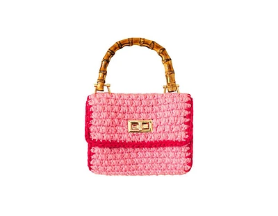 Airmail Mini Crochet Handbag In Pink & Red
