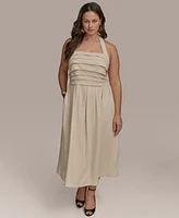 Donna Karan New York Plus Pleated-Bodice Halter Neck Midi Dress