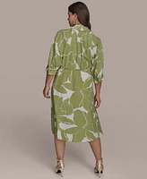 Donna Karan New York Plus Printed Tie-Waist Shirt Dress