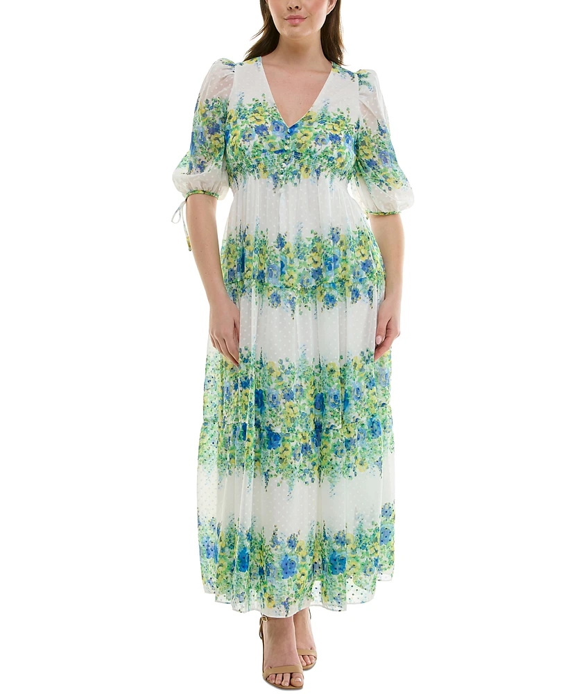 Taylor Plus Floral-Print Chiffon A-Line Midi Dress