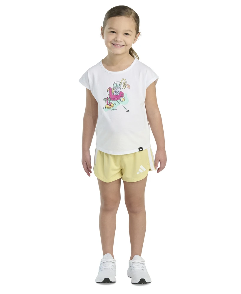 adidas Toddler and Little Girls 2-Piece Short Sleeve Graphic T-Shirt Mesh Set