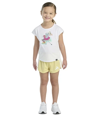 adidas Toddler and Little Girls 2-Piece Short Sleeve Graphic T-Shirt Mesh Set