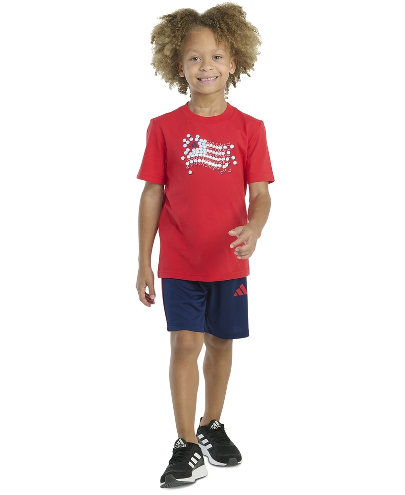adidas Toddler & Little Boys Short-Sleeve Graphic T-Shirt Stripe Shorts, 2 Piece Set