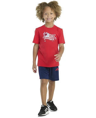 adidas Toddler & Little Boys Short-Sleeve Graphic T-Shirt Stripe Shorts, 2 Piece Set