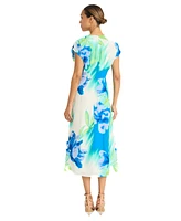 Maggy London Women's Printed Extended-Shoulder Midi Dress
