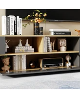 Tv stand with five storage cabinets, media console with adjustable shelves, entertainment center in grey and wood colours