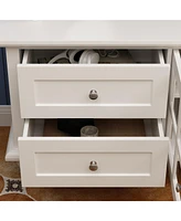 Tv stand with two doors and four drawers, media console with tempered glass and feet, wooden entertainment center