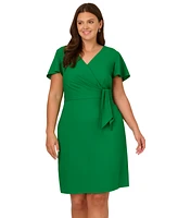 Adrianna Papell Plus Surplice-Neck Tie-Waist Dress