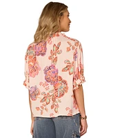 Democracy Petite Printed Elbow-Sleeve Blouse