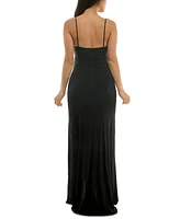 Emerald Sundae Juniors' Cowlneck Ruched Gown
