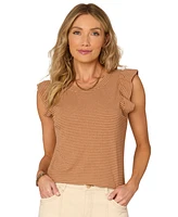 Democracy Petite Striped Flutter-Sleeve Top